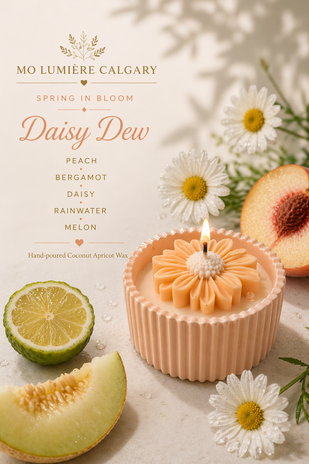 Daisy Dew — Fresh Floral Coconut Apricot Candle in Handmade Vessel