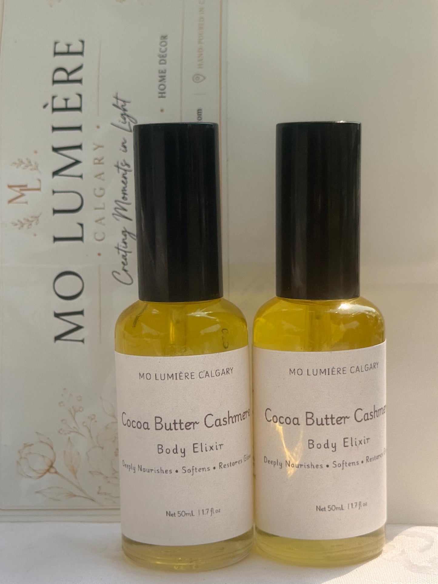 Cocoa Butter Cashmere Body Oil | Nourishing Body Oil with Apricot Kernel, Argan & Squalane | Mo Lumière Calgary