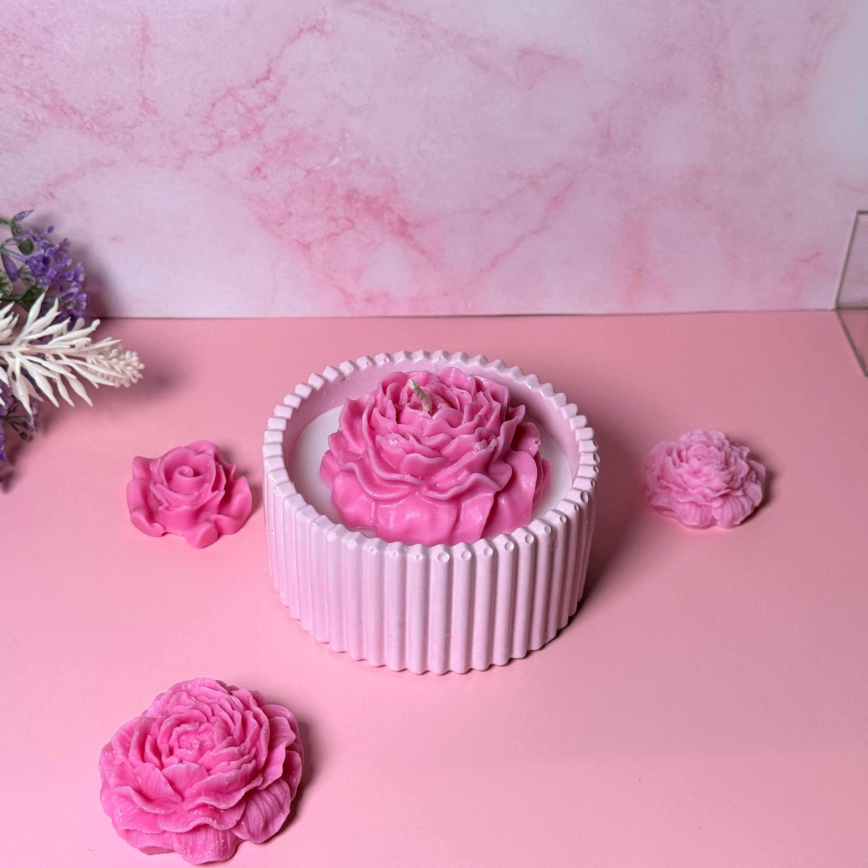 Blush Petals — Pink Floral Coconut Apricot wax Candle in Handmade Vessel