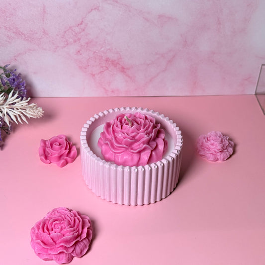 Blush Petals — Pink Floral Coconut Apricot wax Candle in Handmade Vessel