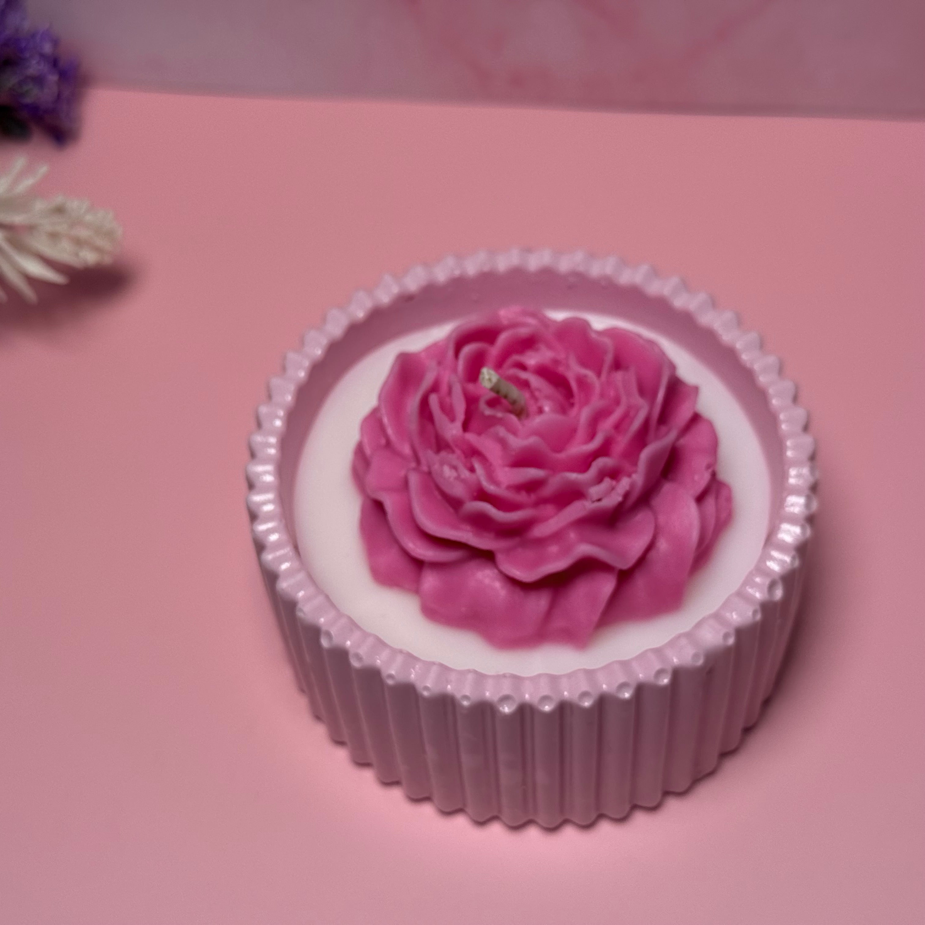 Blush Petals — Pink Floral Coconut Apricot wax Candle in Handmade Vessel