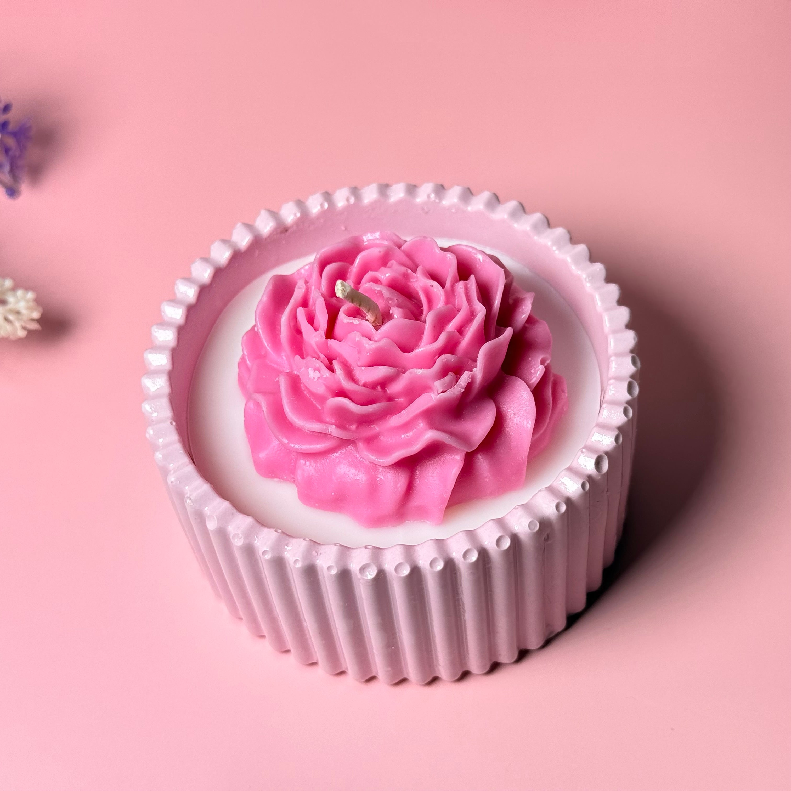 Blush Petals — Pink Floral Coconut Apricot wax Candle in Handmade Vessel