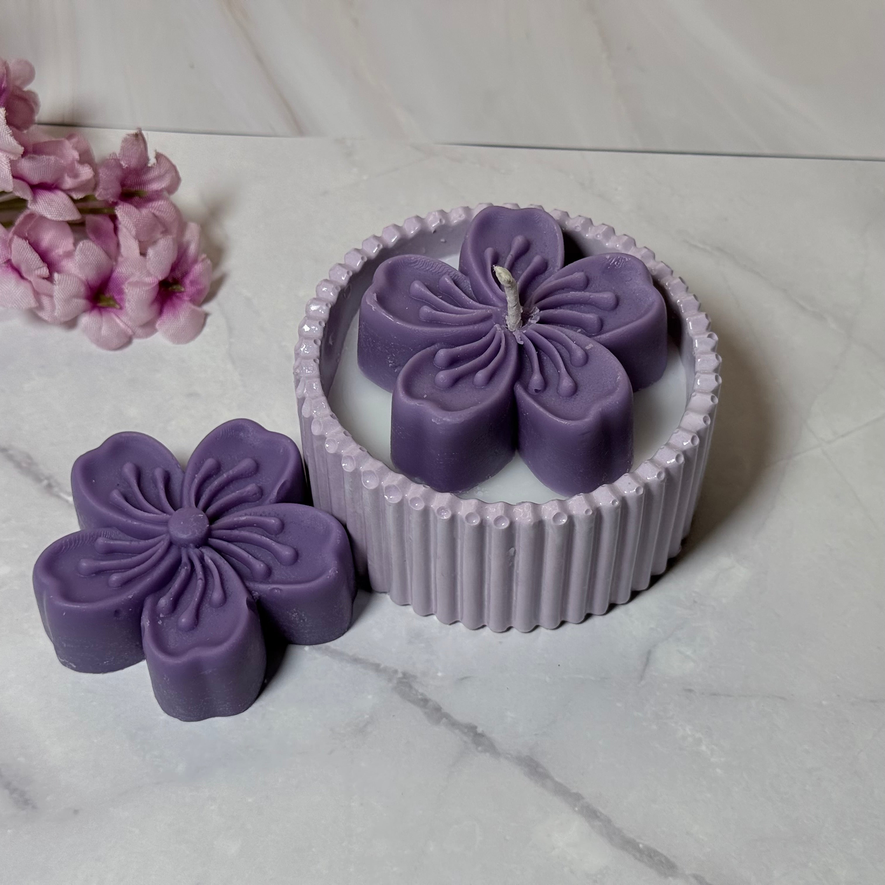 Cherry Blossom —  Floral Coconut Apricot Candle in Handmade Vessel