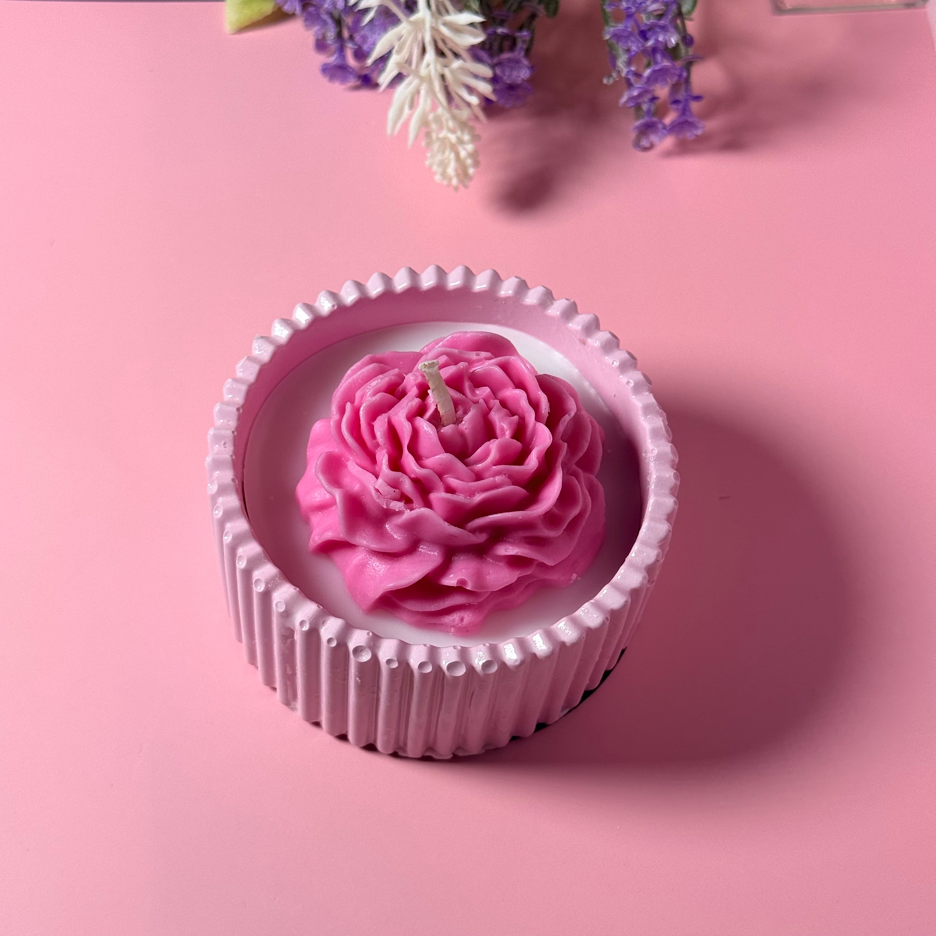Blush Petals — Pink Floral Coconut Apricot wax Candle in Handmade Vessel