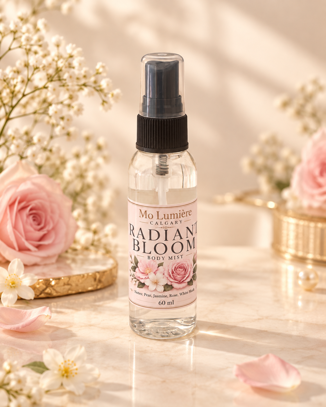 Radiant Bloom Body Mist – Pear Rose White Musk Fragrance Spray