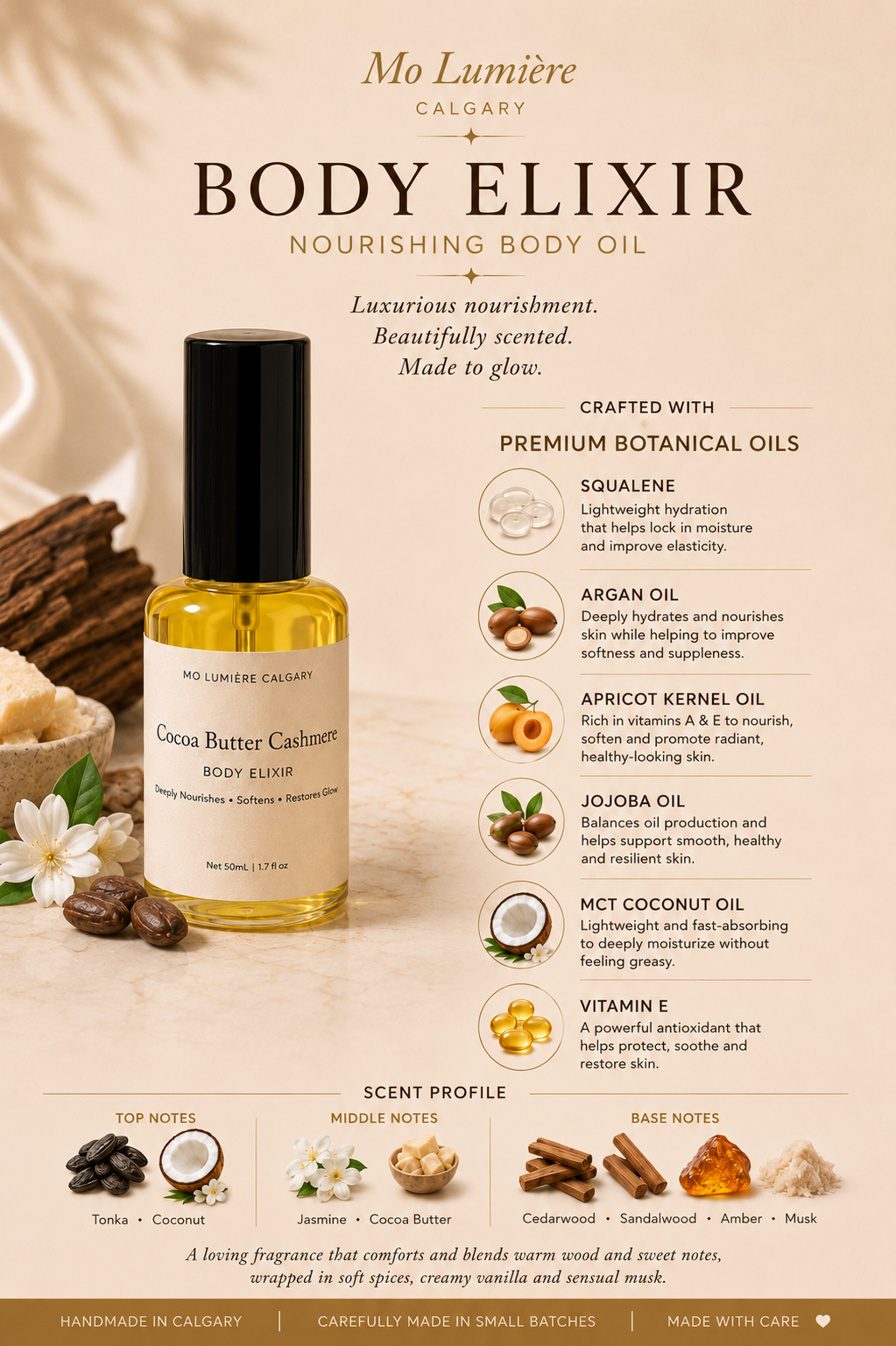 Cocoa Butter Cashmere Body Elixir | Nourishing Body Oil | Mo Lumière Calgary