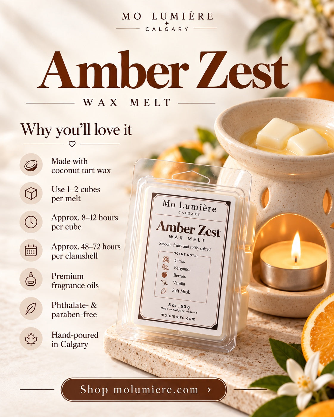 Mo Lumière Amber Zest wax melt — Why you’ll love it