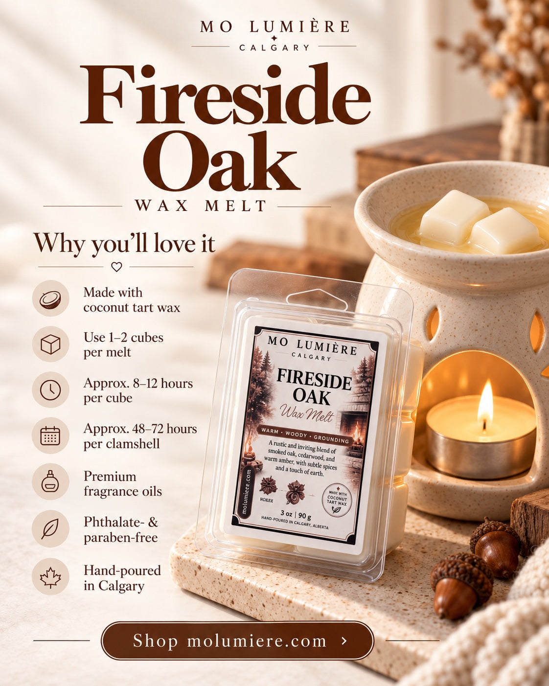 Mo Lumière Fireside Oak wax melt — Why you’ll love it