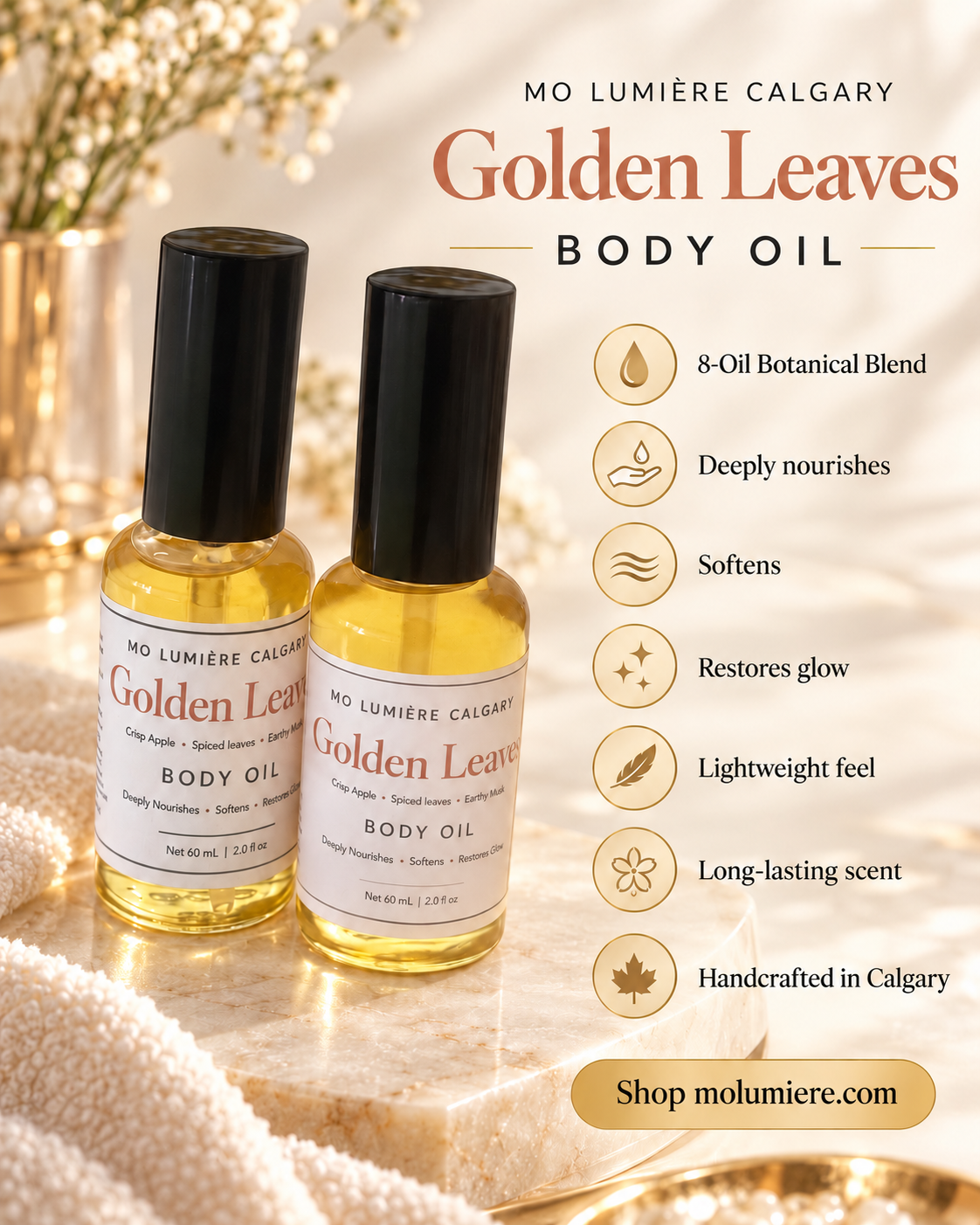Mo Lumière Golden Leaves Body Oil 60 ml — benefits