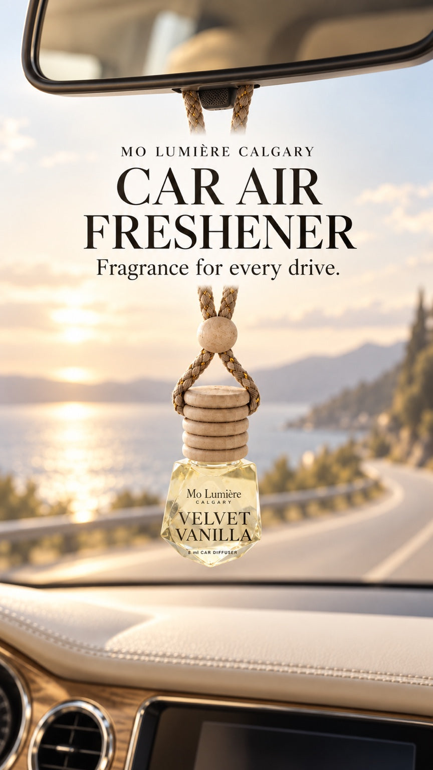 Velvet Vanilla car air freshener hanging inside a car