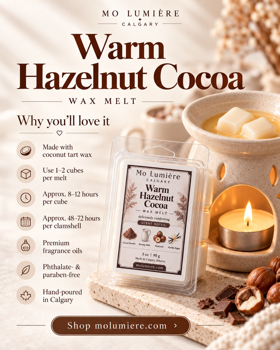 Mo Lumière Warm Hazelnut Cocoa wax melt — Why you’ll love it